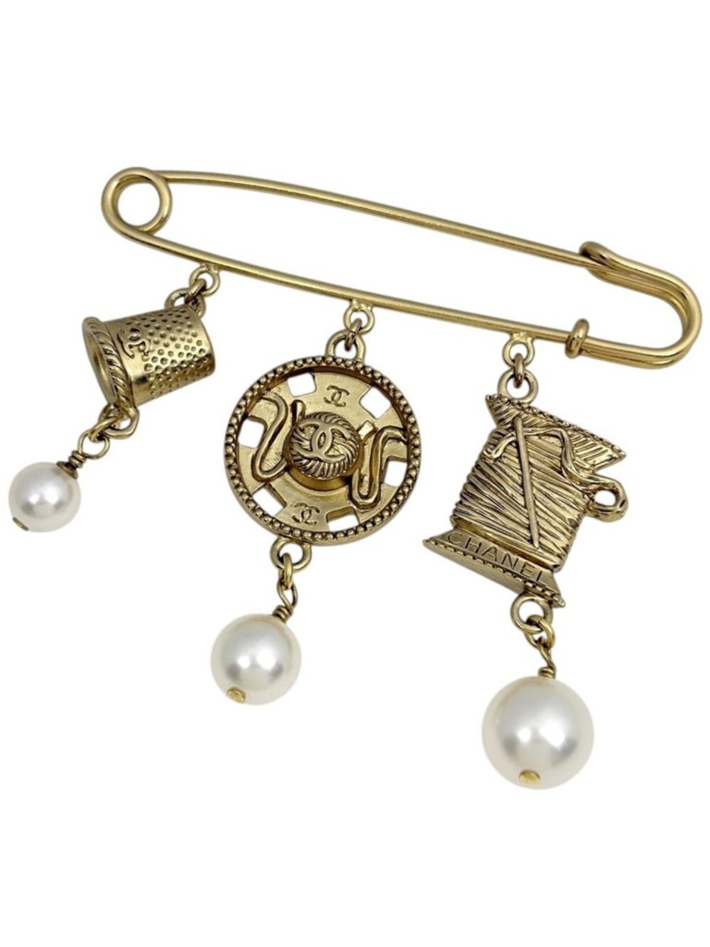Chanel Brooch CC Logo Faux Pearl Gold